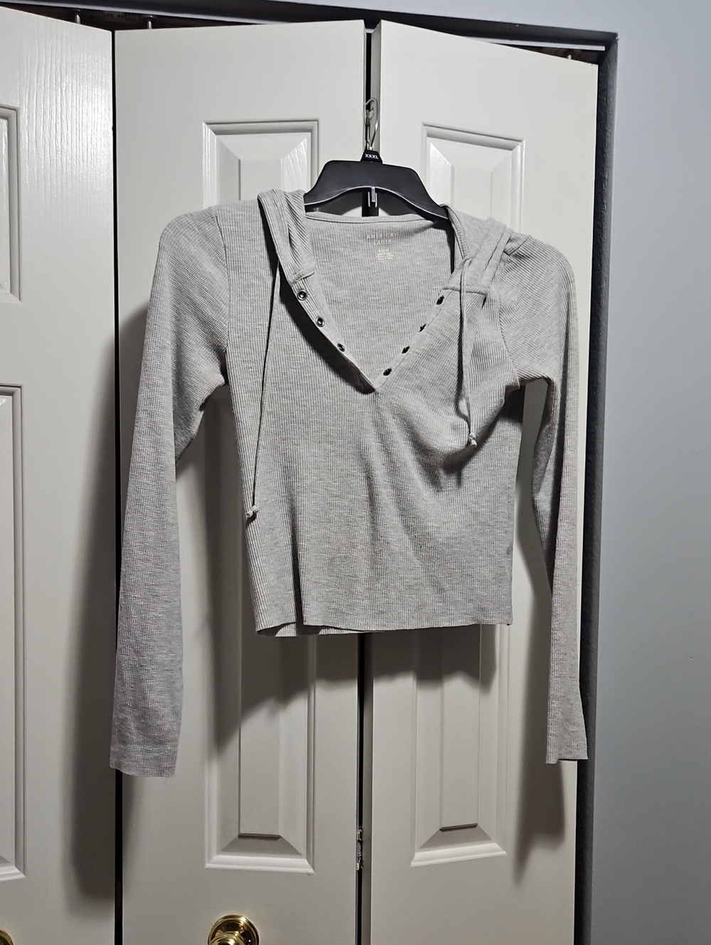 American Eagle Raw Hem Waffle Knit Pullover Hoodie T-shirt